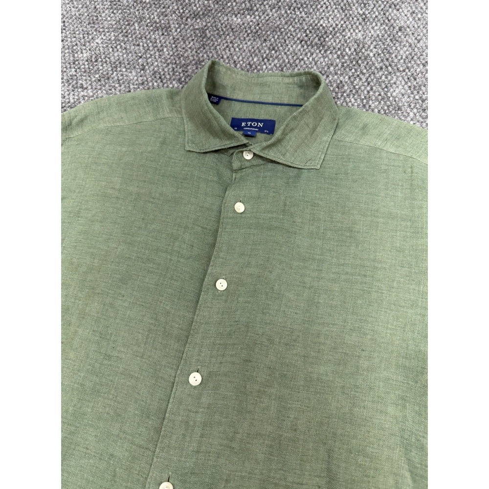 Eton Contemporary Men's XXL (45-17 3/4) 100% Linen Long Sleeve Dress Shirt Green
